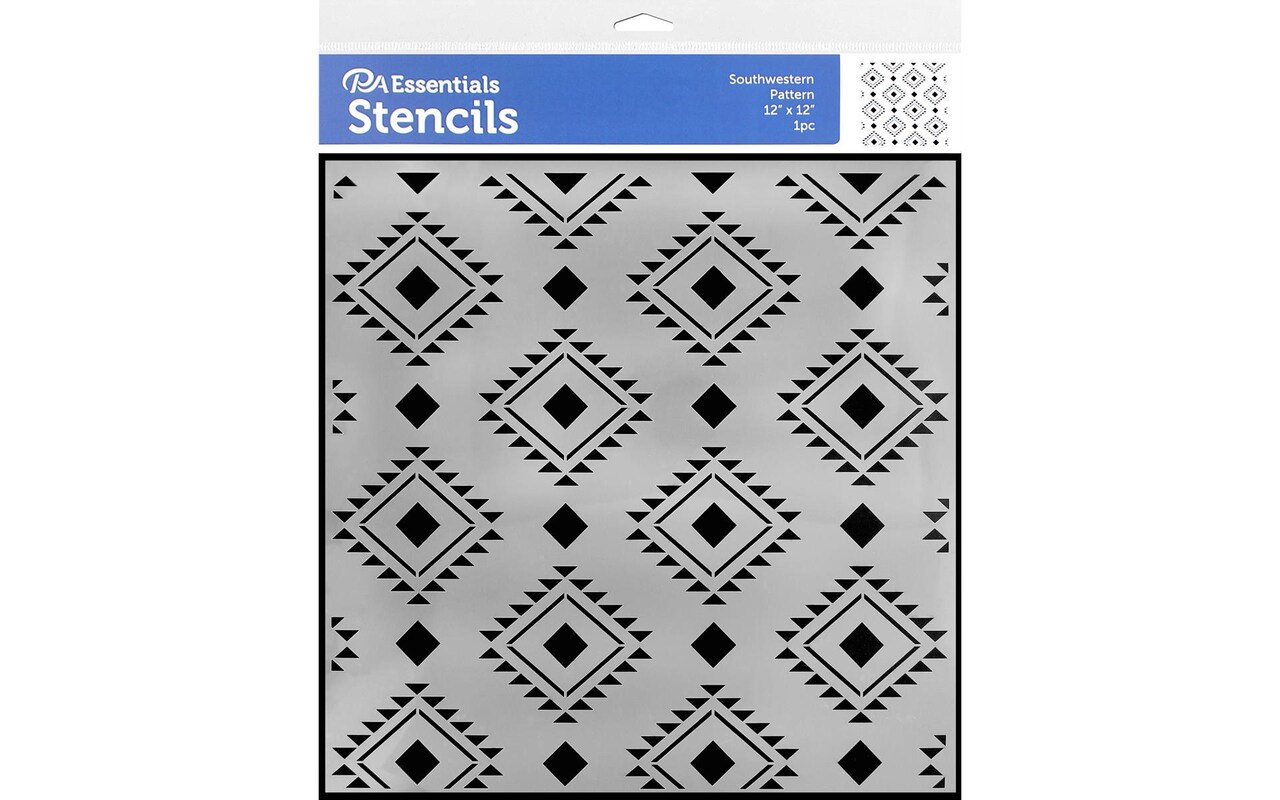 PA Essentials Stencil Southwestern Pattern for Painting on Wood, Canvas, Paper, Fabric, Wall and Tile, Reusable DIY Art and Craft Stencils for Painting, 12"x12" Inches